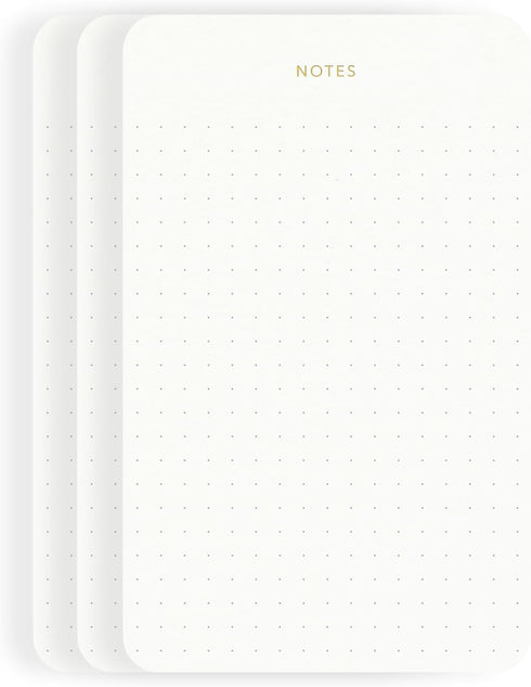 Elegant Executive Notepads, Minimalist Gold Foiled Memo Pads, Dotted Layout, 3 Pack, 225 Sheets Total, Eco-friendly