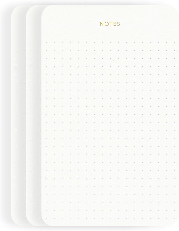 Elegant Executive Notepads, Minimalist Gold Foiled Memo Pads, Dotted Layout, 3 Pack, 225 Sheets Total, Eco-friendly