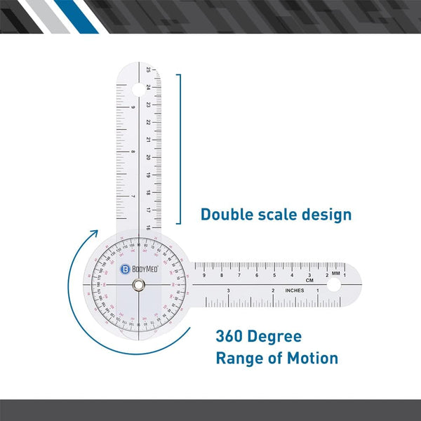 BodyMed 12 Inch Medical Spinal Goniometer Measurer, 360 ISOM Calibrated Scales for Physical Therapy Rehab & Recovery