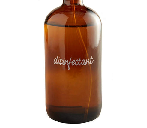 Reusable Amber Boston Round Glass Spray Bottle With Black Nozzle, 2.9 Inches (Dia) x 8.25 Inches (H) (Disinfectant)