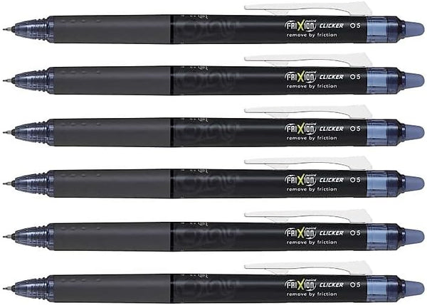 Pilot FriXion Point Clicker 0.5mm Erasable Gel Needle Tip Pens, Extra Fine Point, 6 Pack (Navy Blue)