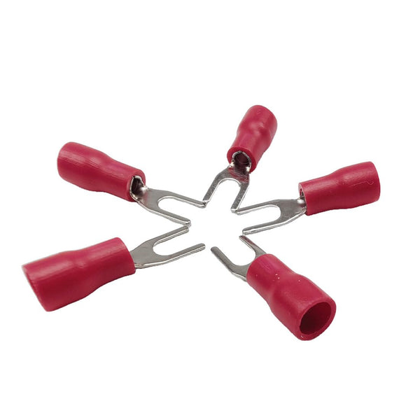 100pcs Red Insulated Fork Spade Lugs, U-Type Wire Connector Electrical Crimp Terminals 22-16AWG