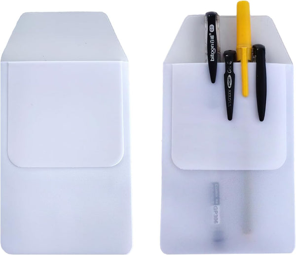 Pack of 10 Pocket Protectors, Heavy PVC Pen Holder Pouch, Leak Protector for Hospital School Office Supplies (White)