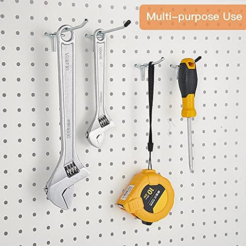 50-pack Pegboard Hooks, 2 Inch L Shape Galvanized Metal, Rubber Tipped, Suitable for 1/4 and 1/8 Pegboard, Silver