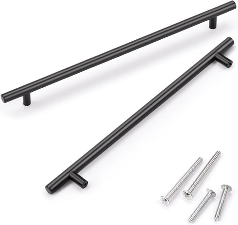 KNOBWELL 6 Pack 10" Black Cabinet Handles, Euro Style Stainless Steel Modern Long Kitchen Door Pulls