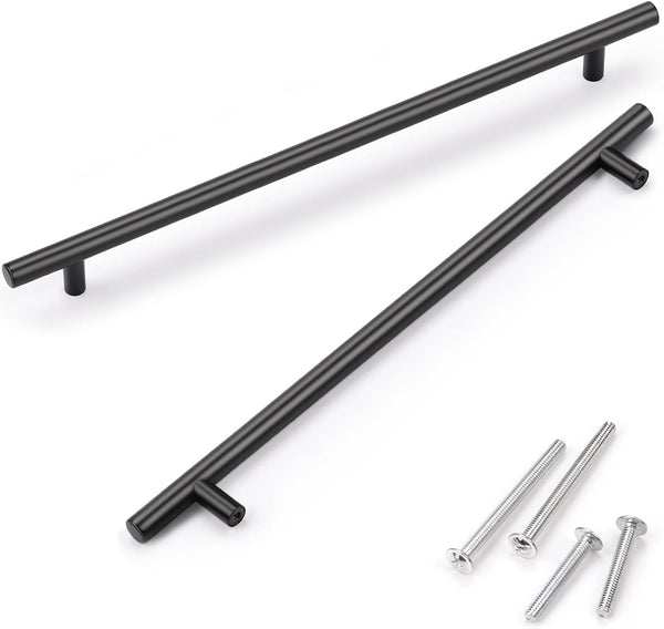 KNOBWELL 6 Pack 10" Black Cabinet Handles, Euro Style Stainless Steel Modern Long Kitchen Door Pulls
