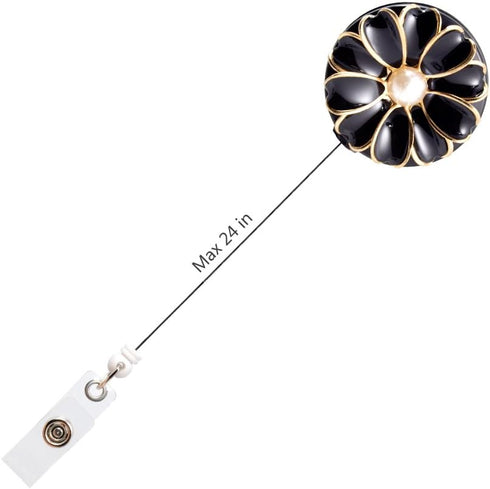 Retractable Badge Holder, ID Badge Reel with Pearl, 3 Pack, Black