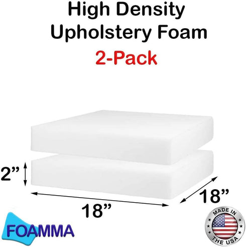 Foamma 2-Pack 2" 18" 18" x x High Density Upholstery Foam - Chair Cushion Square Foam for Dining Chairs, Wheelchair
