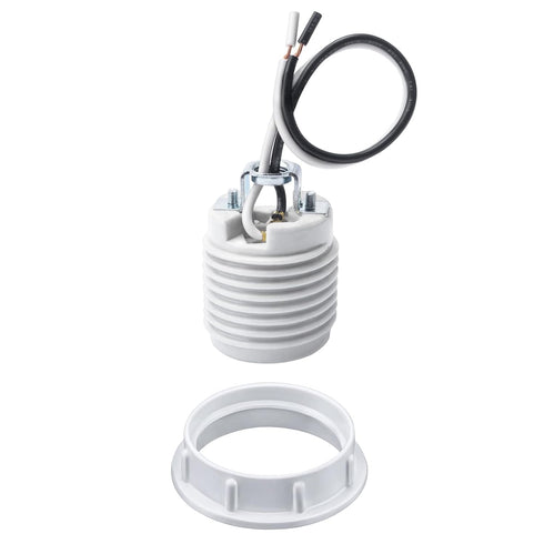 DiCUNO Medium Base E26 Ceramic Light Threaded Socket with White Shade Ring,