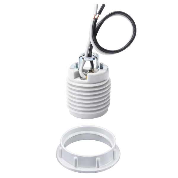 DiCUNO Medium Base E26 Ceramic Light Threaded Socket with White Shade Ring,