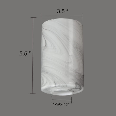 2 Pack 1 5/8 inch G0083 White Marble Glass Cylinder Lamp Shade with Fitter, Light Fixture Replacement Globe Cover