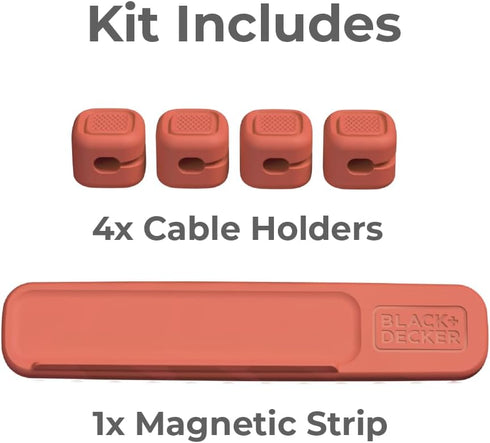 4 Pack BLACK+DECKER Magnetic Cable Clips w/Metal Plate, Adhesive Wire Holder Keeper Cord Organizer for Desk, Home