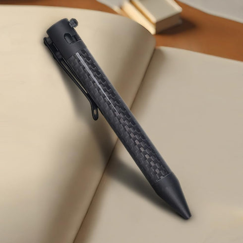Bolt Action Carbon Fibre Ballpoint Pen with Pocket Clip, Classic Black for Travel, School, Work, and Birthday Gifts