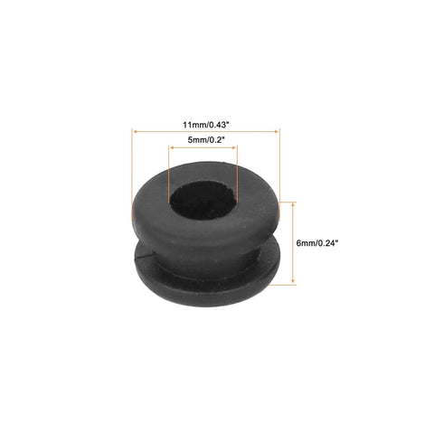 Rubber Grommets, Flexible Wire Hole Plug - 5 mm Mount Dia/Black/PVC, 50 Pcs