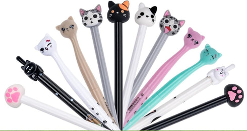 Cute Cat Gel Pens Set, Fun Kawaii Animal Black Ink Pens for Kids, Office, School Supplies, 12 Styles