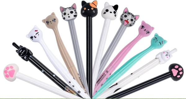 Cute Cat Gel Pens Set, Fun Kawaii Animal Black Ink Pens for Kids, Office, School Supplies, 12 Styles