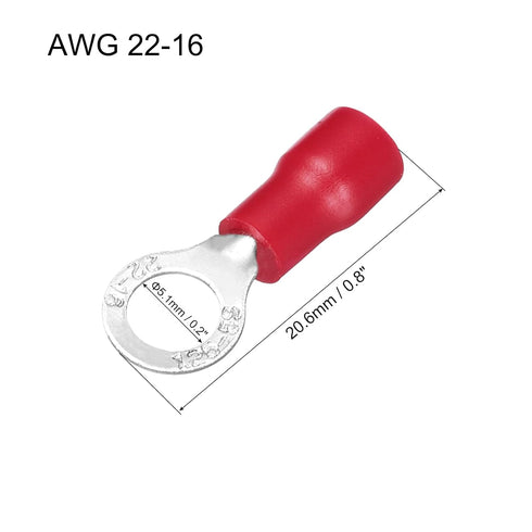 uxcell 100 Pcs Insulated Ring Wire Connector Electrical Crimp Terminal 22-16 AWG for Electrical Projects Red