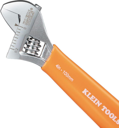 O5064 4-Inch Klein Tools Adjustable Wrench, Extra-Capacity Jaw, Forged Heat-Treated Alloy Steel, SAE, Metric Scales