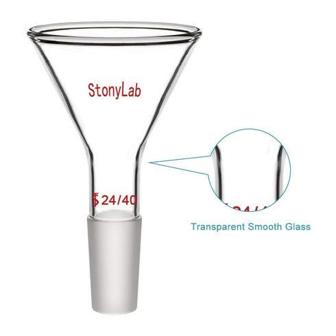 StonyLab Glass Short Stem Powder Funnel, 75 mm Top Outer Dimension and 24/40 Inner Joint Filter Funnel