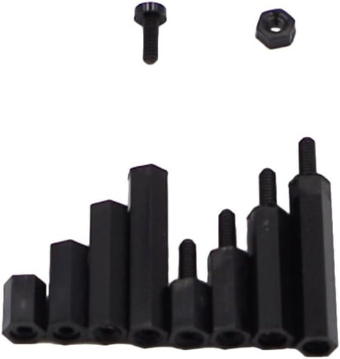M2 Nylon Hex Male-Female Spacer Standoffs Screw Nut Assortment Kit - Black