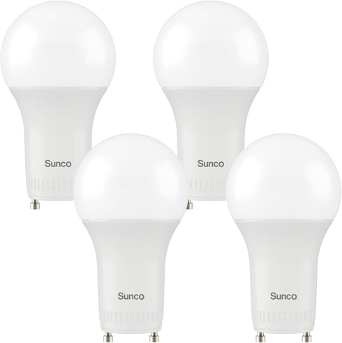 Sunco Lighting 4 Pack GU24 LED Light Bulbs, 2 Prong A19, 5000K Daylight, 9W Equivalent, Bright Dimmable