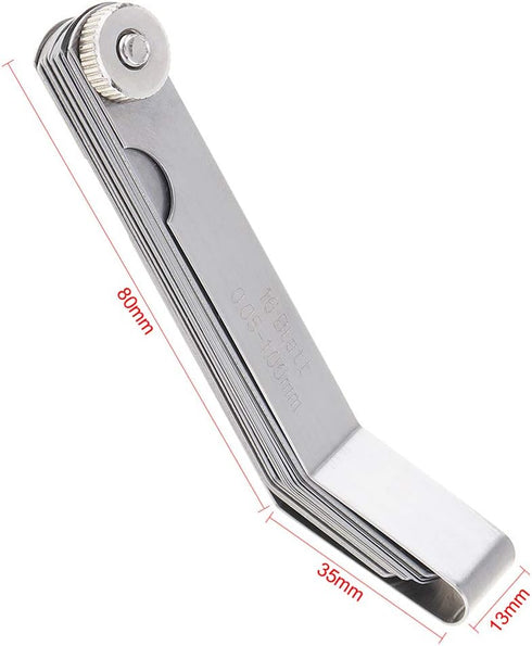 1 PCS Curved Steel Gapped Metric Filler Feeler Gauge Tool, 100A16, 0.05-1mm Thickness with 16pcs Blades for Woodworking