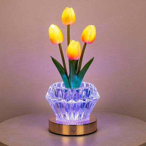 4 16 Tulip Table Lamp, Modes Color Changing Acrylic Crystal Night Light with Remote, Rechargeable Touch Artificial