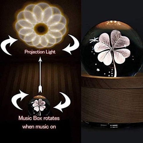 Light-3D FSIGOM Projection LED Crystal Ball Music Box Luminous Rotating Musical Box-Wood Base Best Gift for Mother's