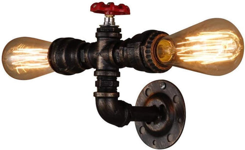 BYSUN 2 E26 Retro Industrial Steampunk Wall Sconce, Lights Metal Water Pipe Style Mounted Lamp Light Fixture