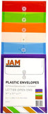 JAM PAPER Plastic Envelopes with Button & String Tie Closure, Letter Open End, Assorted Colors, 6/Pack (9 3/4 x 11 3/4)