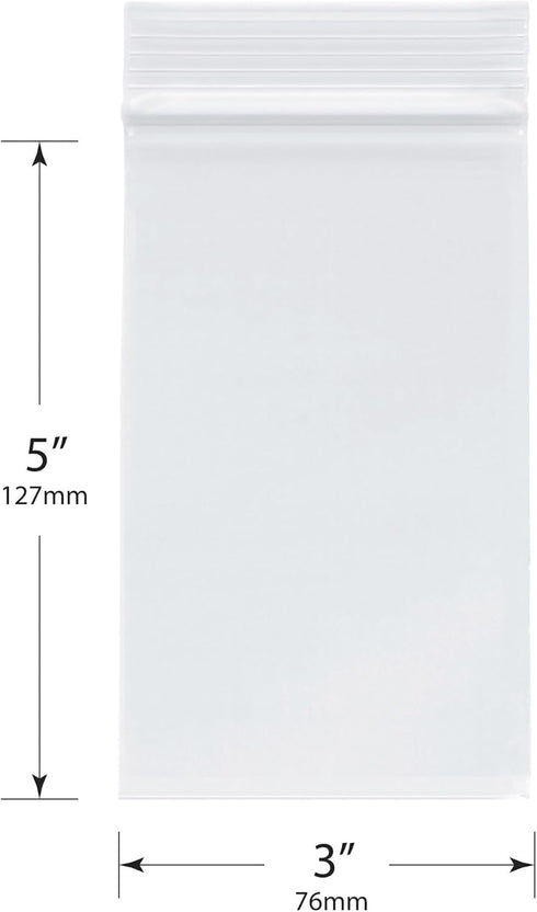 Plymor 3" x 5" Zipper Reclosable Plastic Bags, 2 Mil, Pack of 200