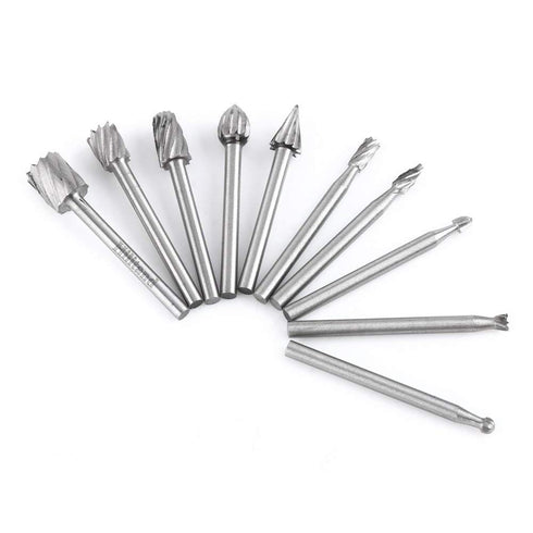 10pcs Tungsten Carbide Rotary Burr Kit, 1/8" Shank High Speed Steel Burrs, Rotary Files Woodworking Carving Tool Set