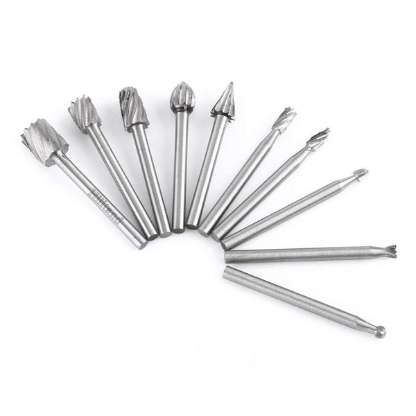 10pcs Tungsten Carbide Rotary Burr Kit, 1/8" Shank High Speed Steel Burrs, Rotary Files Woodworking Carving Tool Set