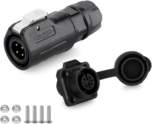 CNLINKO M12 4Pin Waterproof Connector, PBT Plastic DC 12V Cable Panel Mount, Male Female Plug