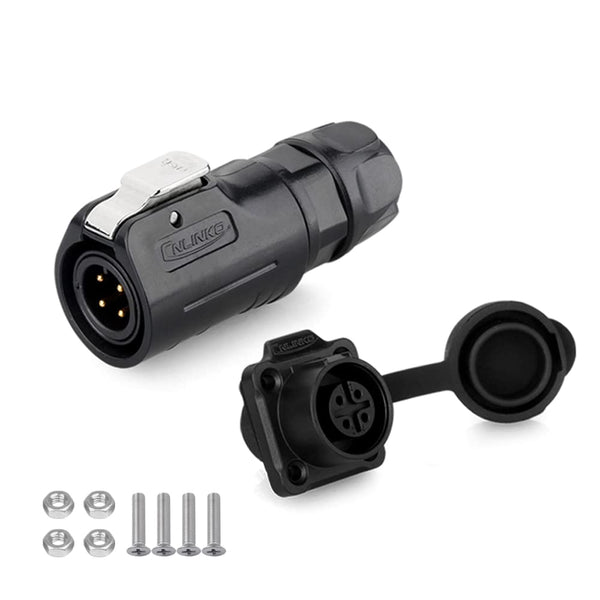 CNLINKO LP12 4pin Male Female Electrical Push Pull Plug, IP67 Waterproof Solar Panel Mount Connectors