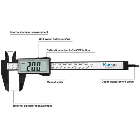 Kynup Digital Caliper with Large Screen, Caliper Measuring Tool, Micrometer Caliper Digital, Caliper Tool for Mechanics, Jewelers, Woodworkers, Inch and Millimeter Conversion (6Inch/150mm)