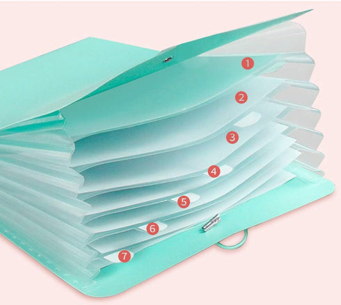 Vertical Expanding Accordion Folder with 7 Pockets, Document Wallet Organizer Bag, A4 Letter Size, Blue
