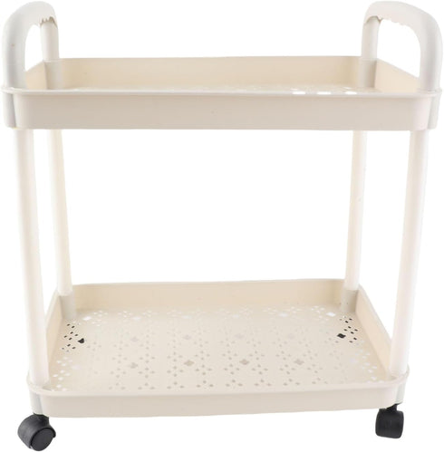 AUNMAS 2 Tiers Plastic Rolling Utility Cart with Wheels, Multi Functional Storage Trolley Mobile Shelf Rolling Storage