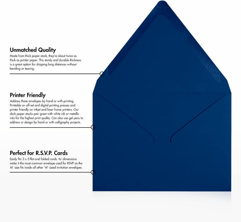 LUXPaper 4Bar A1 Contour Flap Invitation Envelopes | 3 5/8" x 5 1/8" | Navy Blue | 80lb. Text | 50 Qty