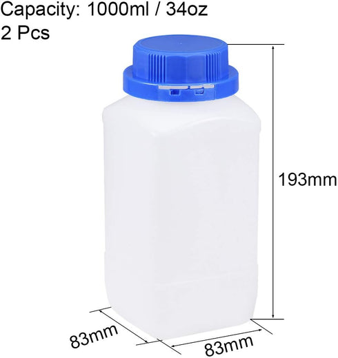 uxcell 2pcs Plastic Lab Chemical Reagent Bottle 1000ml/34oz Wide Mouth Sample Sealing Liquid Storage Container