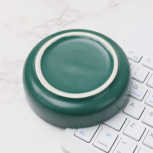 Small Ceramic Paperclip Holder for Desk, Round Push Pin Organizer, Macaron Dark Green Storage Plate