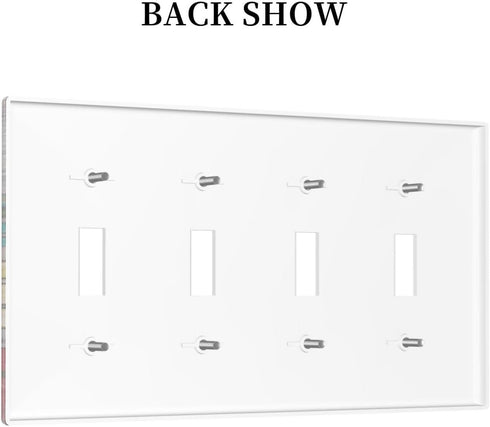 Boho Floral Bright 4 Gang Light Switch Cover: Quad Toggle Wall Plate Decorative Electrical Faceplate for Home