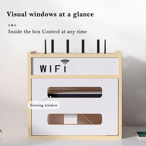 Haiansan Wooden Router Shelf, Desktop WiFi Router Storage Box Modem Rack, Power Router Fences Standing Shelf Units