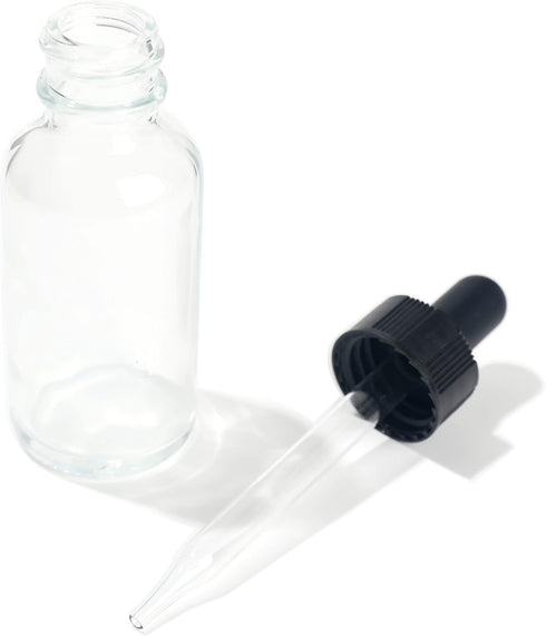 Magic Season Boston Round Glass Bottles, Transparent 1 fl oz with Droppers, 2 Pcs