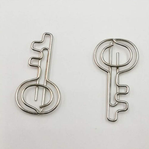 Rurili 20 Pieces Metal Key Shaped Wire Paper Clips for Home, School, Office Use (Silver)