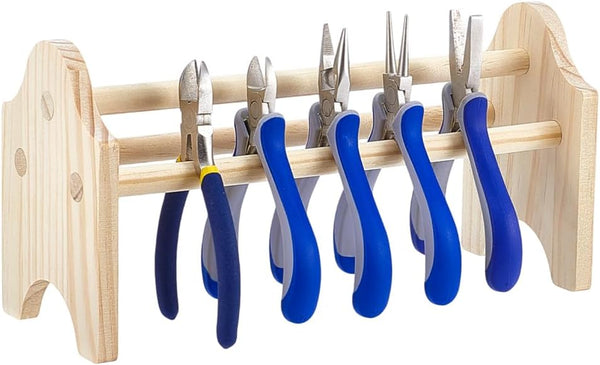 BENECREAT Mini Wood Pliers Rack, 9.8x3.7x5inch Jewelry Pliers Holder Rack, Bench Top