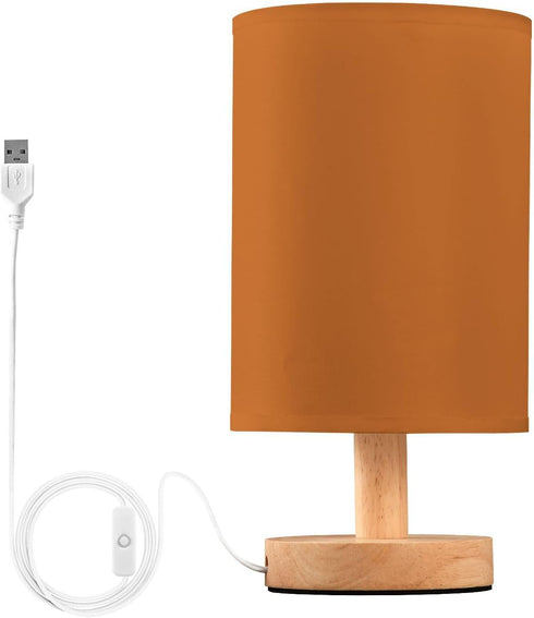 Dalzium Bedroom Lamp Burnt Orange Bedside Table Lamp with USB Port Desk Light
