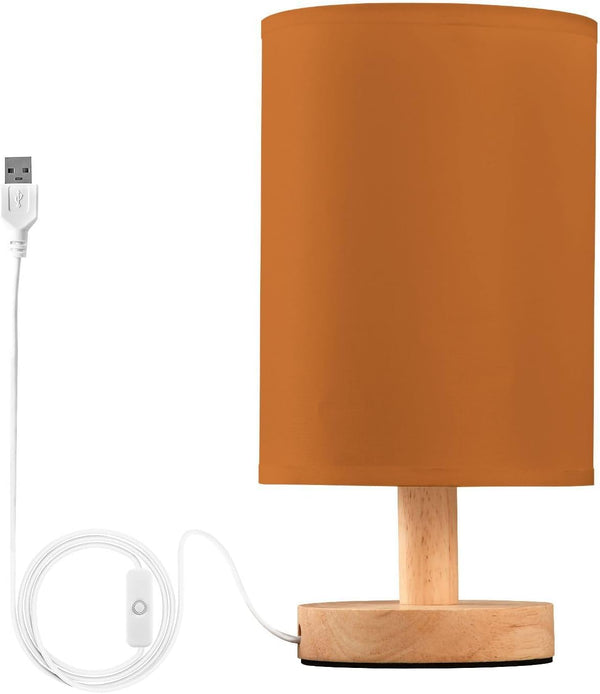 Dalzium Bedroom Lamp Burnt Orange Bedside Table Lamp with USB Port Desk Light