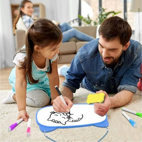 Small Dry Erase White Board, 11.5x8" with 5pcs Dry Erase Markers, Double Sided Lapboard for Kids (Blue)