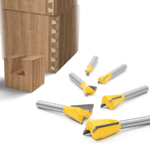 Mesee 6 Pieces Dovetail Router Bits Set, 1/4 Inch Shank Half-Blind & Through Joint Woodworking Tools